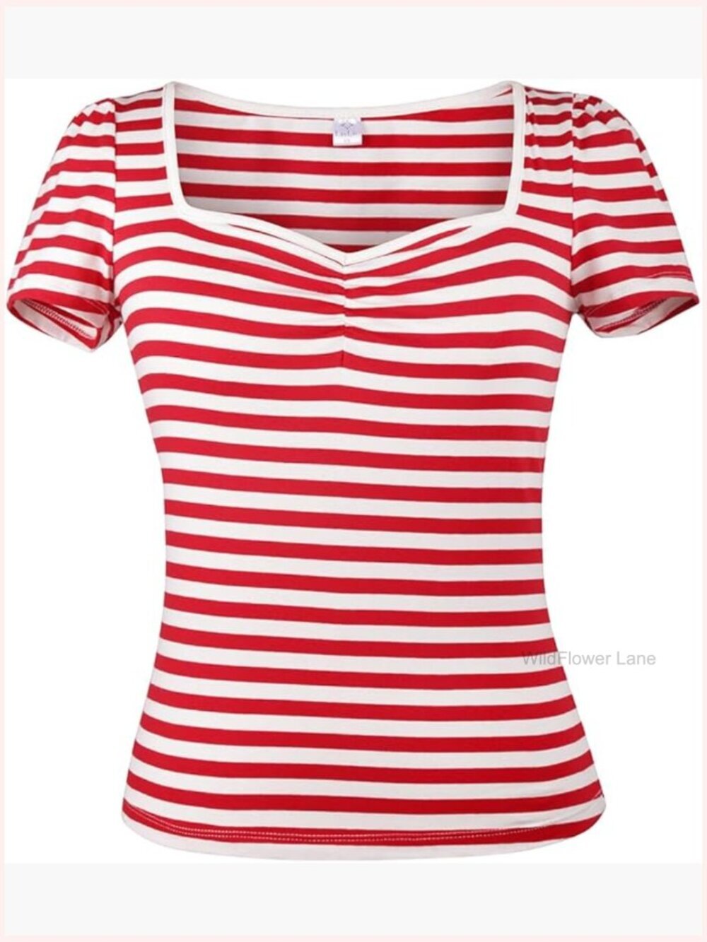 Women's 1950s Rockabilly Square Neck Cotton Blend Blouse Short Sleeve